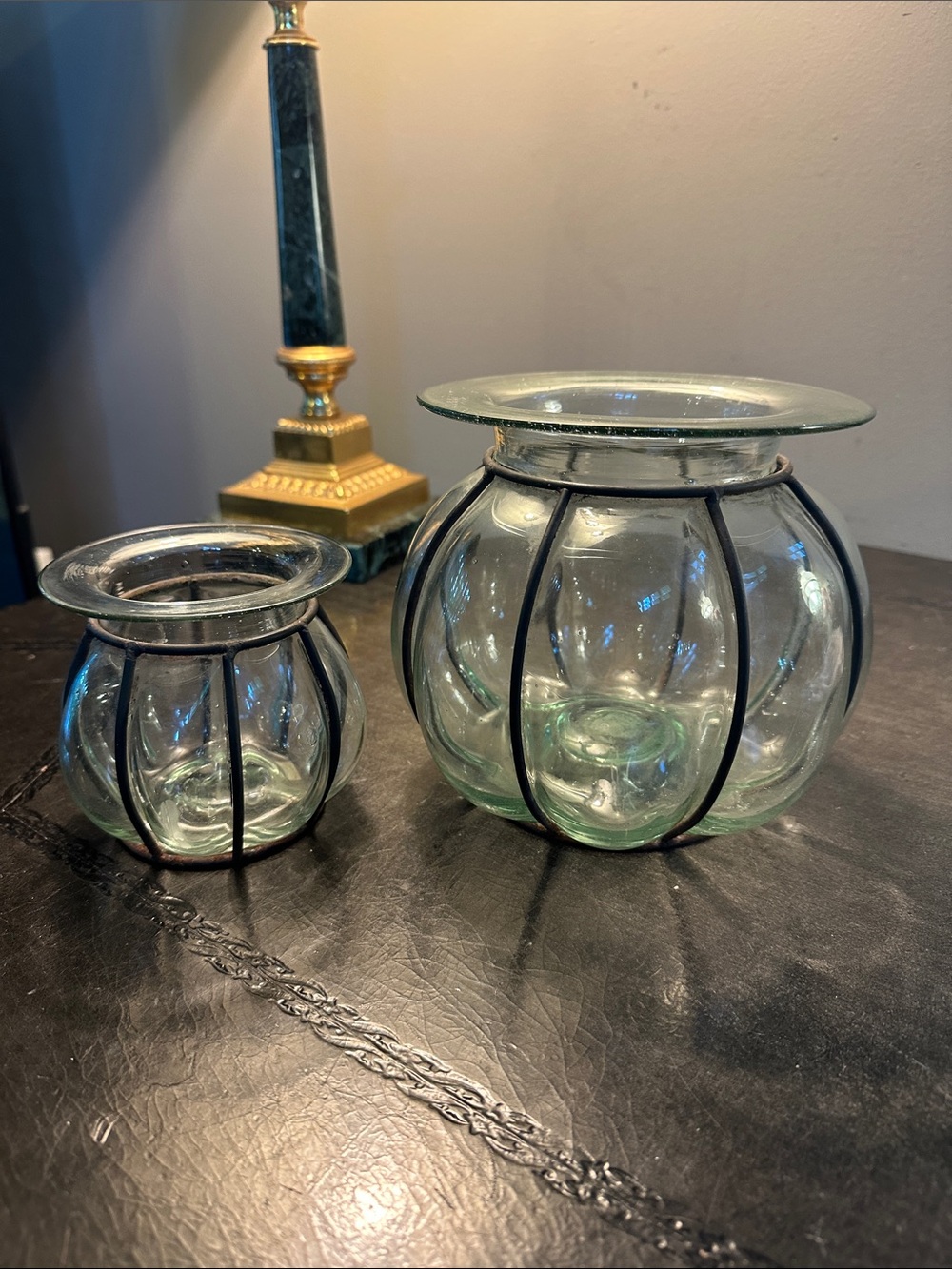 Vintage Blown Glass Caged Bubble Glass Round vases